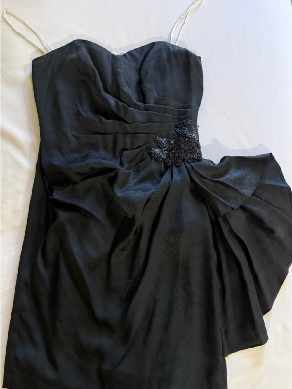 Vintage Black Silk Strapless Cocktail Dress with Beaded Waist Accent